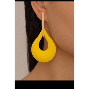 Yellow Chunky earrings long hoop dressy yellow statement chandelier earrings 3"